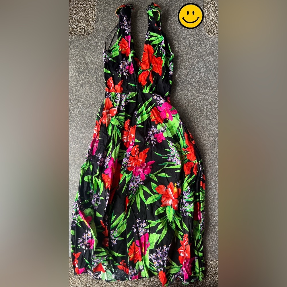 Dawn Joy Fashions Black & multi-coloured tropical floral maxi dress XSmall - Picture 2 of 6